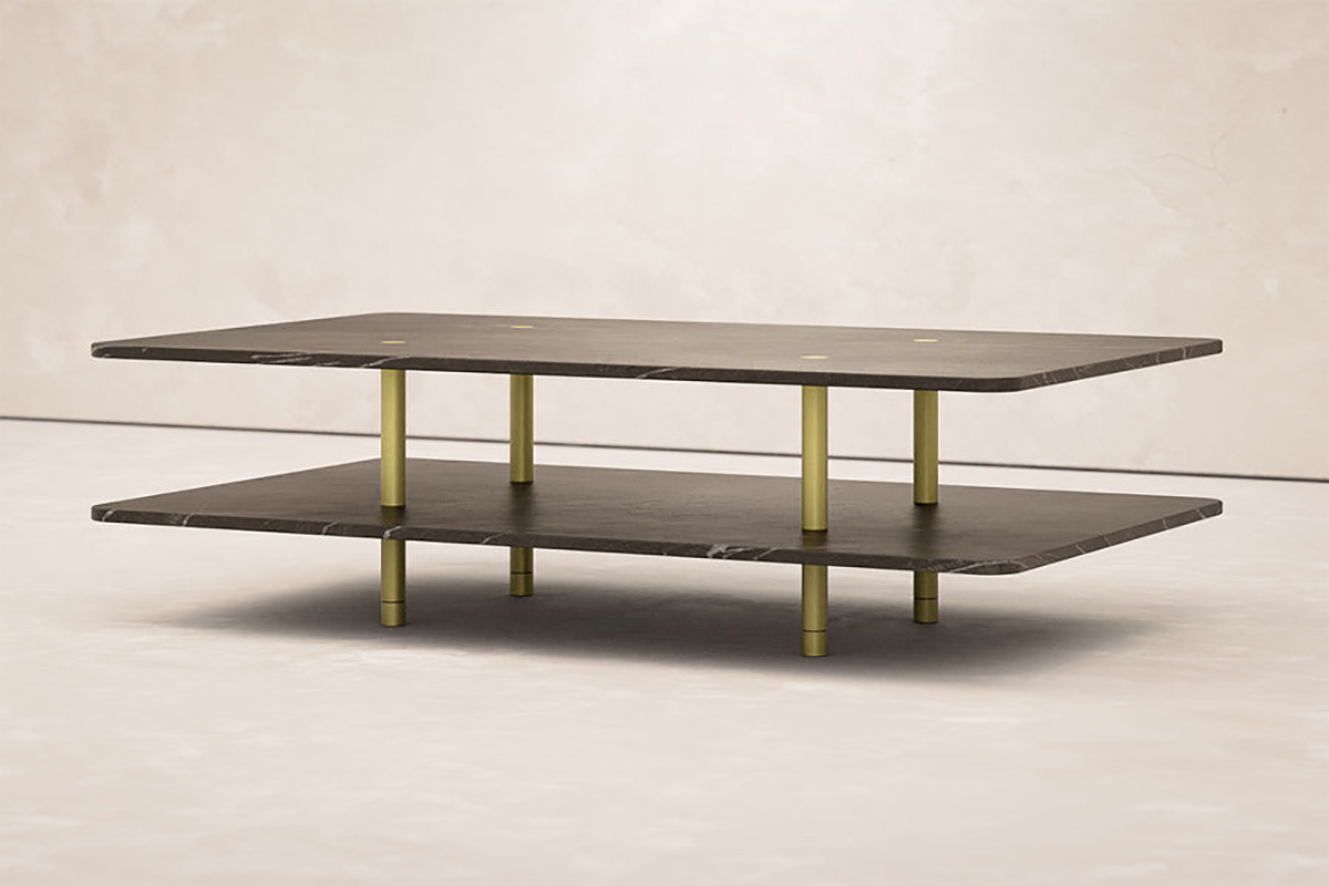 STRATA COFFEE TABLE - TWO TIER/SQUARE/STONE par Fort Standard